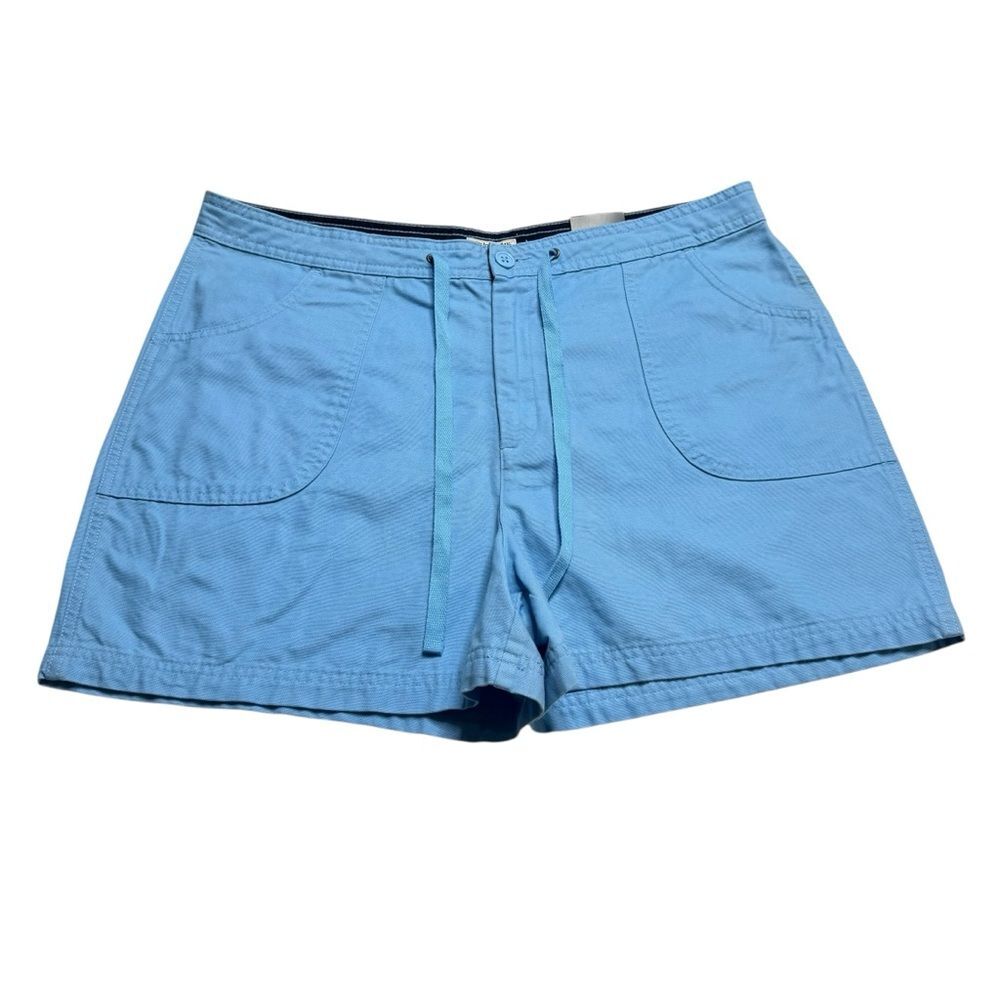 St John’s Bay Cotton Denim Shorts Flap Back Pockets Island Blue Sz 16 NWT